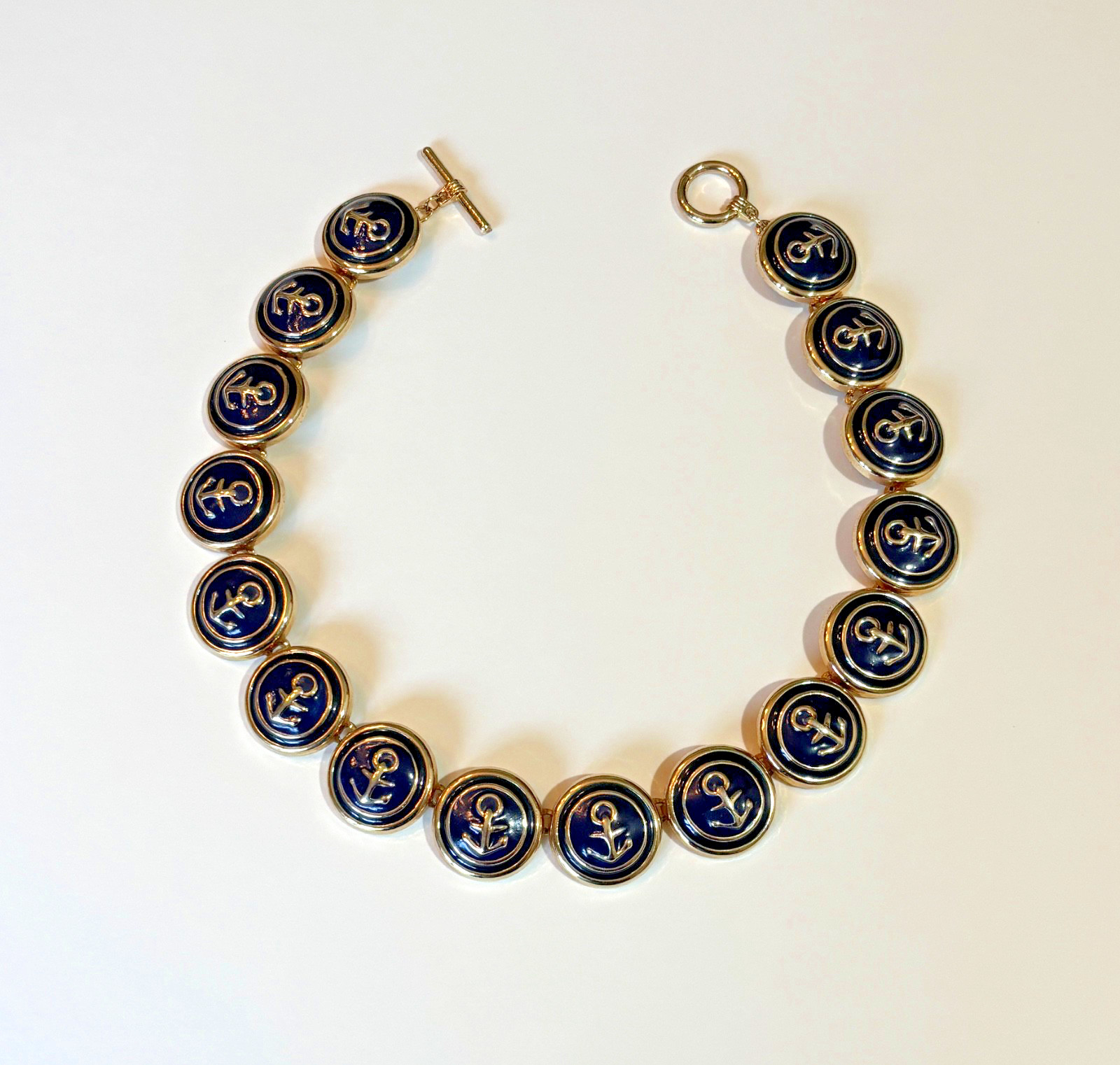 VTG Navy Blue Enamel Nautical Anchor Choker Necklace & Pierced Earrings Sailing