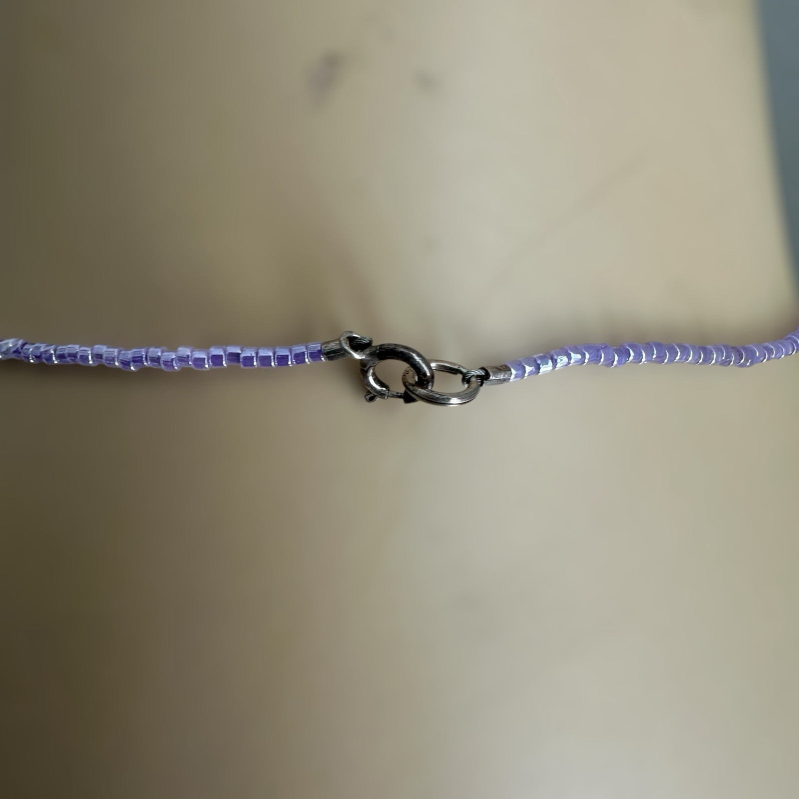 Vintage Necklace 15 Inch Lavender Glass Beads 925 Sterling Silver Clasp Spacers
