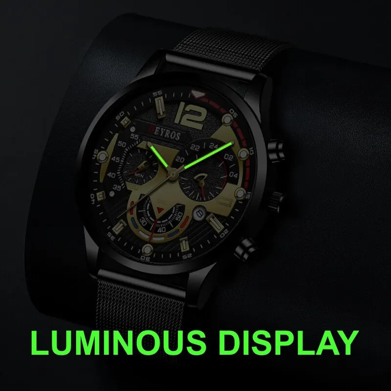 2023 Luxury Men’s Quartz Watch with Stainless Steel Mesh and Luminous Features