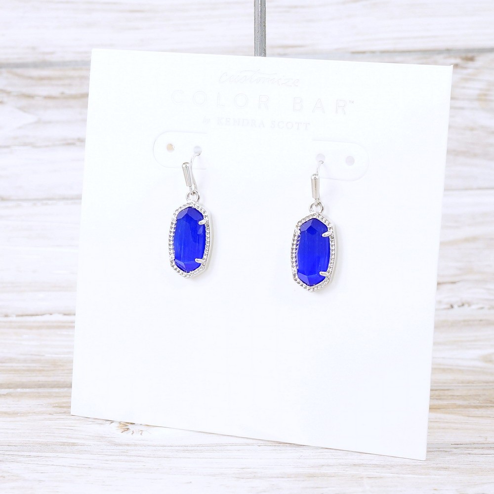 NWOT Kendra Scott Lee Cobalt Blue Drop Earrings Silver Tone September