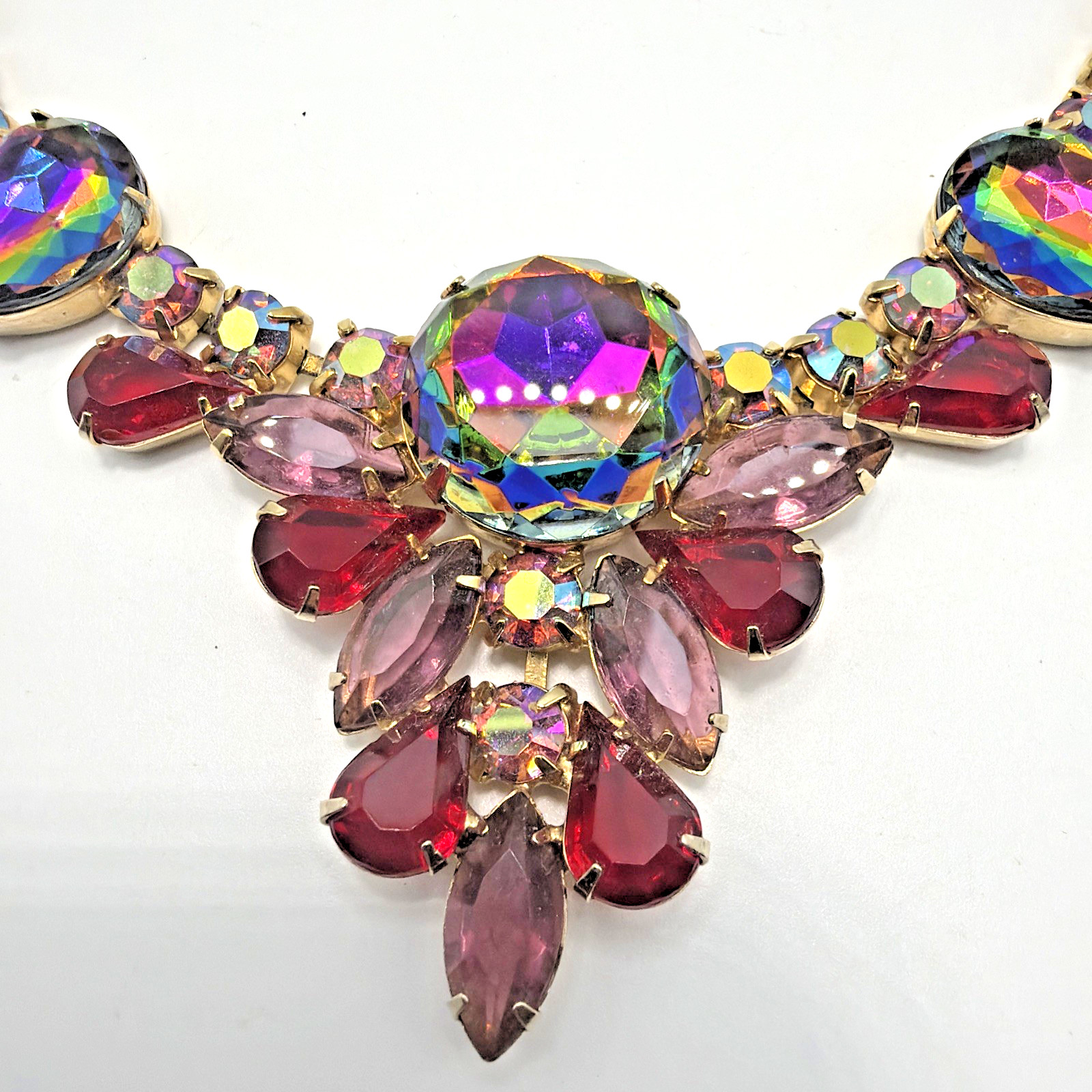 Vintage Juliana Delizza & Elster Necklace Red Fuchsia & AB Watermelon Stones