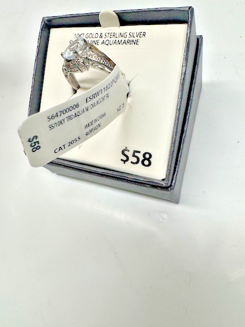 Brilliance Fine Jewelry 10kt Gold & Sterling Silver Ring Genunie Aquamarine*New