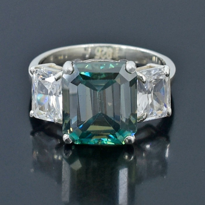 6.4Ct Emerald Cut Blue Diamond Ring Great Shine-Free Diamond Studs! Free Tariffs