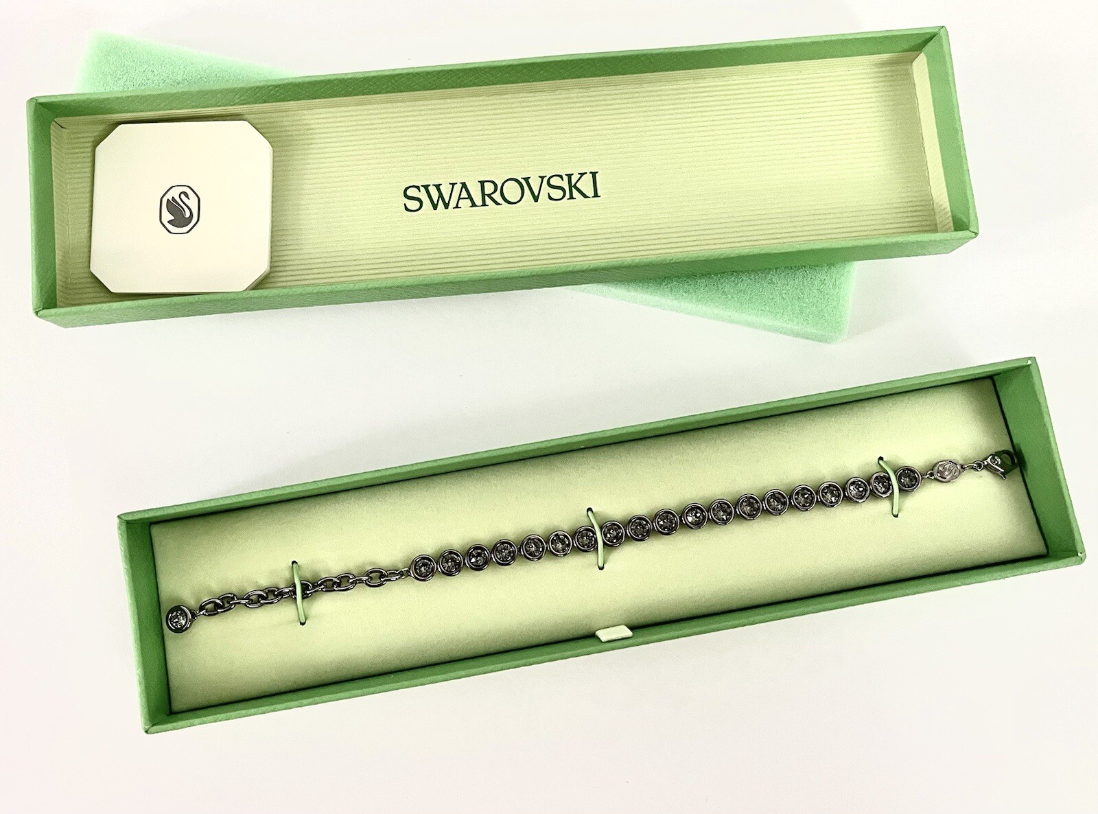 New 100% SWAROVSKI Imber Tennis Bracelet Round cut, Black, Ruthenium 5682666