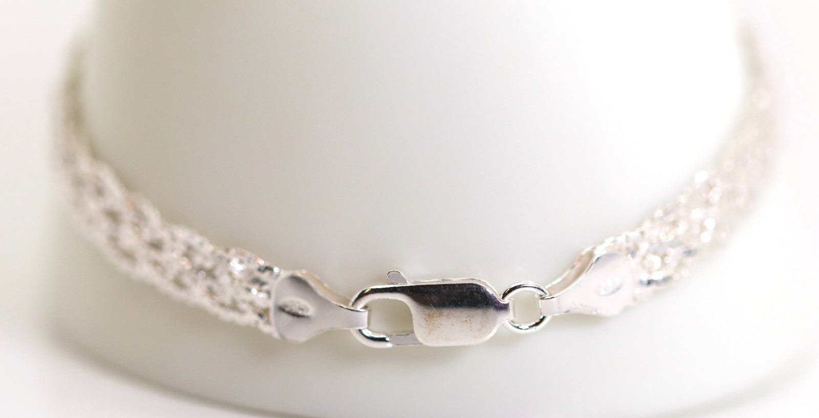 Sterling Silver Cable Braid Pattern 925 Ladies Bracelet Lobster Clasp, L: 19cm