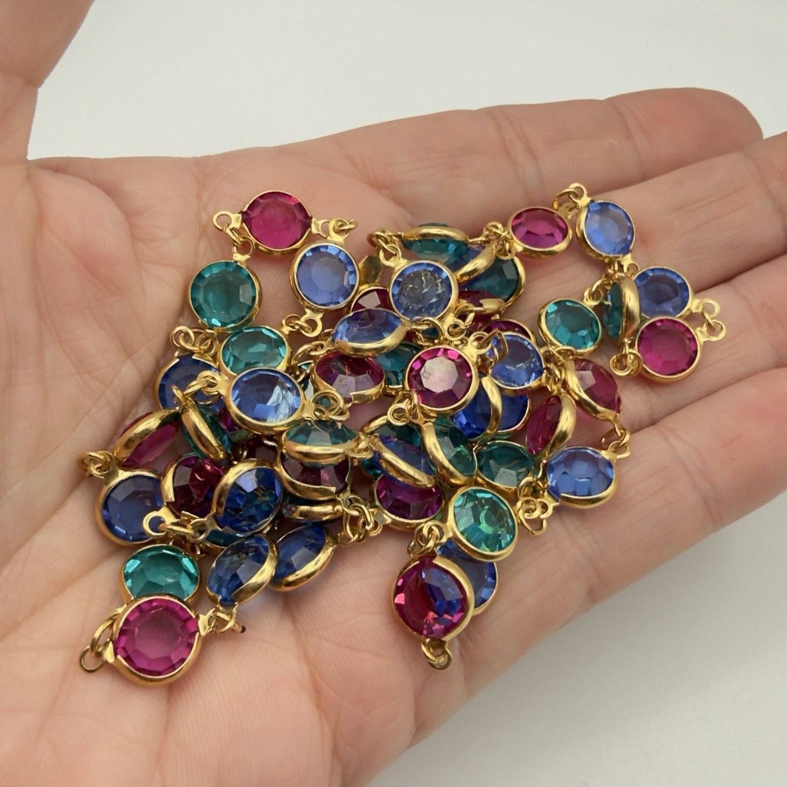 Swarovski Crystal Station Necklace 32in Endless Multicolor Gold Tone Signed Long