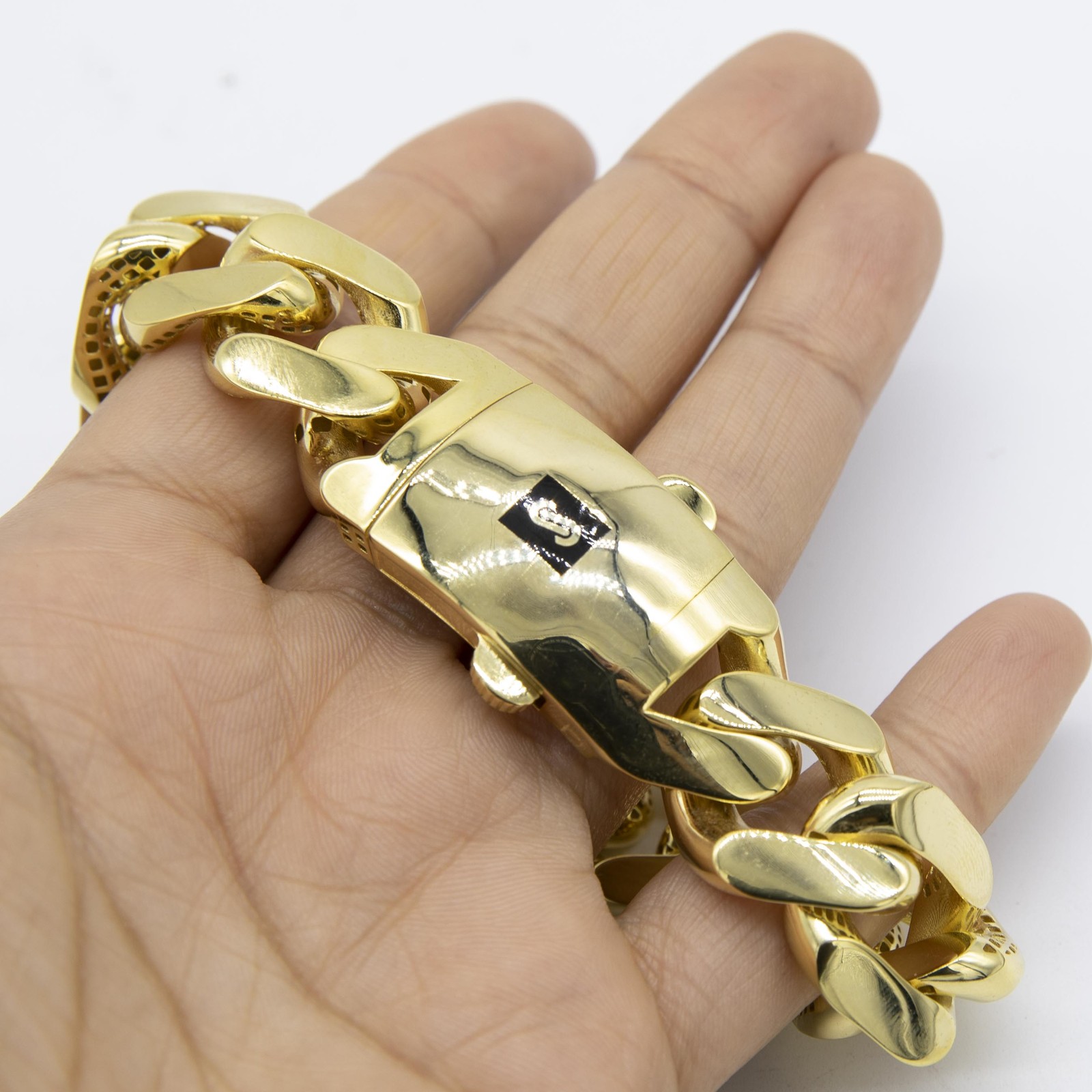 20mm Miami Cuban Royal Link Plain Box Clasp Bracelet Real 10K Yellow Gold