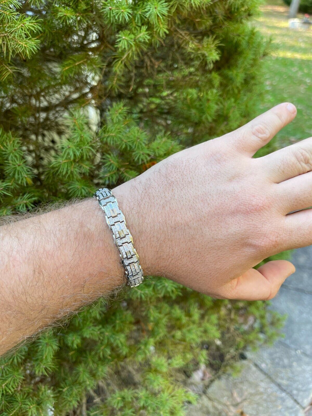 Men’s Real 925 Sterling Silver Iced Baguette Hip Hop Bust Down CZ Bracelet