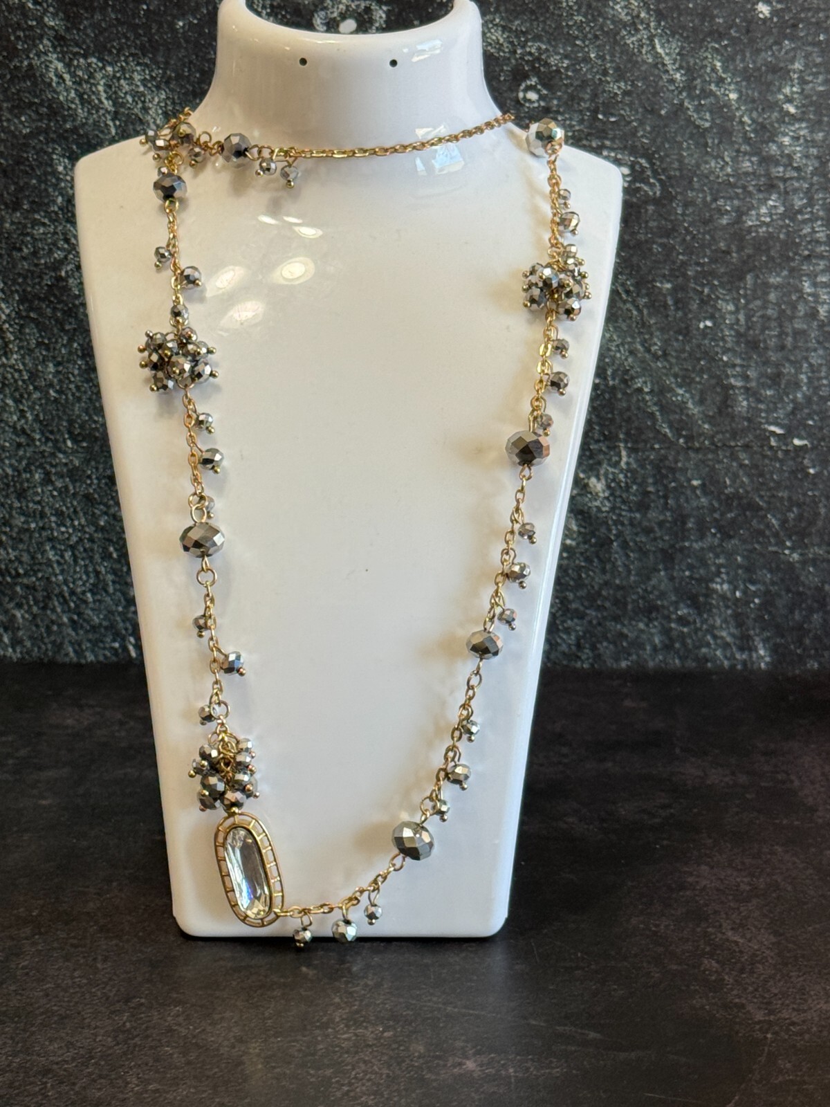 So Sparkly Faceted Silver Metallic AB Beads with CZ Crystal Accent Necklace