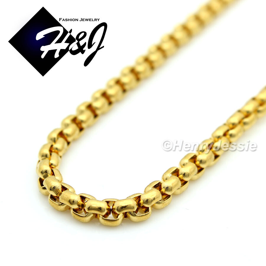 18″-36″MEN Stainless Steel 3mm Gold Plated Box Chain CZ Hamsa Hand Pendant*GP140