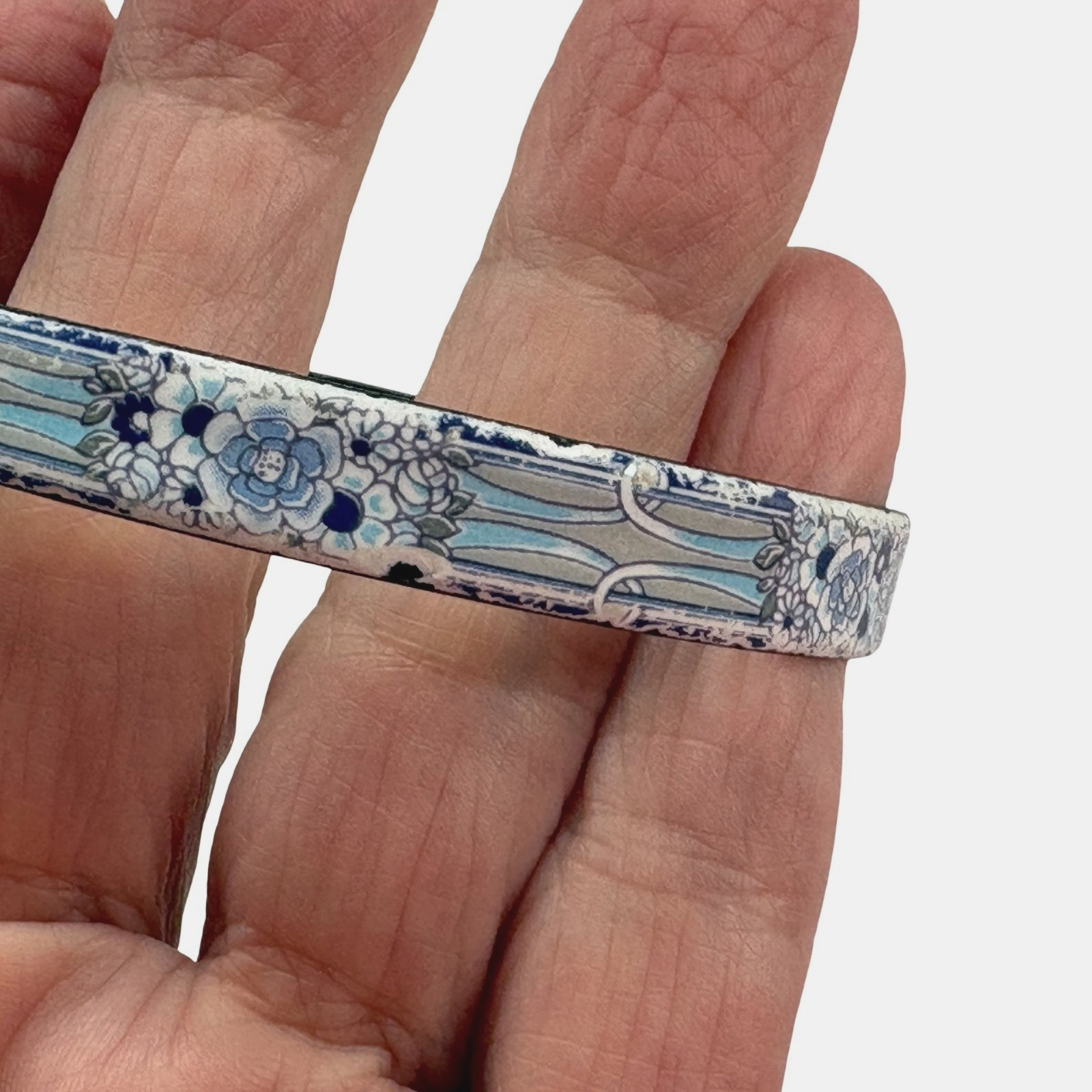 Vintage Michaela Frey Lt. Blue, White, & Navy-Blue Enamel Bangle Bracelet