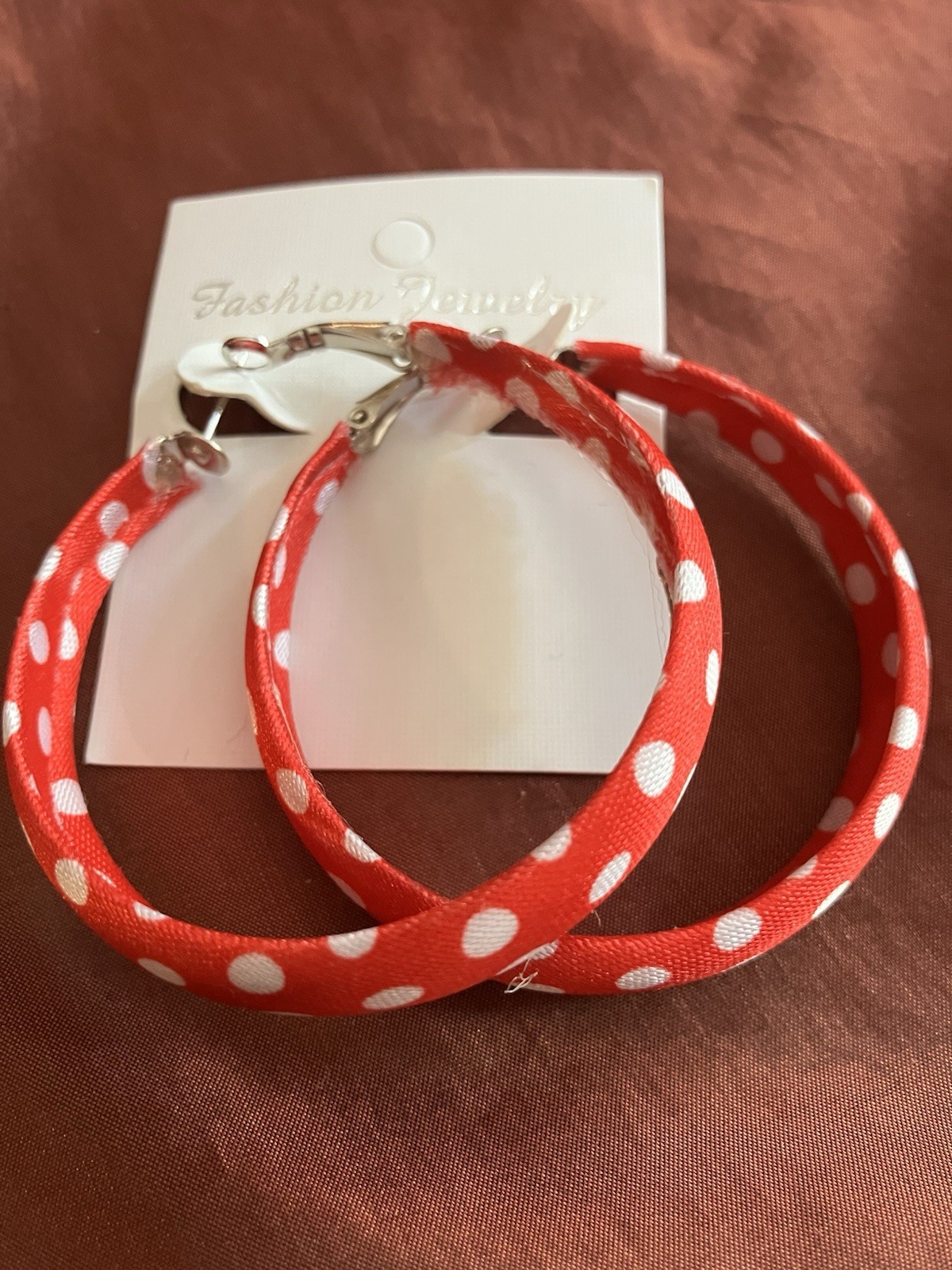 Hoop Earrings Red And White Polka Dot Rockabilly Or Minnie Mouse Style