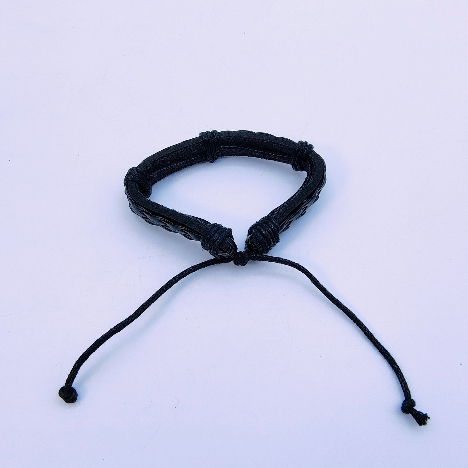 Black Faux Leather Bracelet Set of 2 Silver Tone Infinity Y2K Rock Indie Grunge