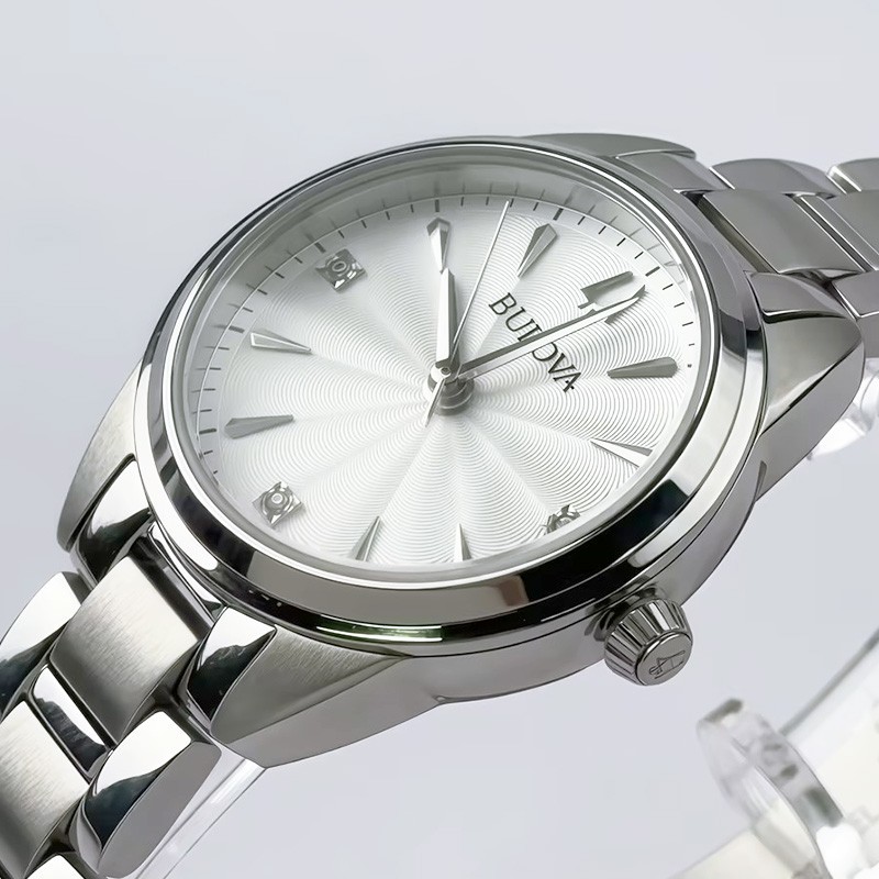 Bulova Sutton 96P219 Quartz Women’s Watch Diamond White Dial Silver Band 28mm