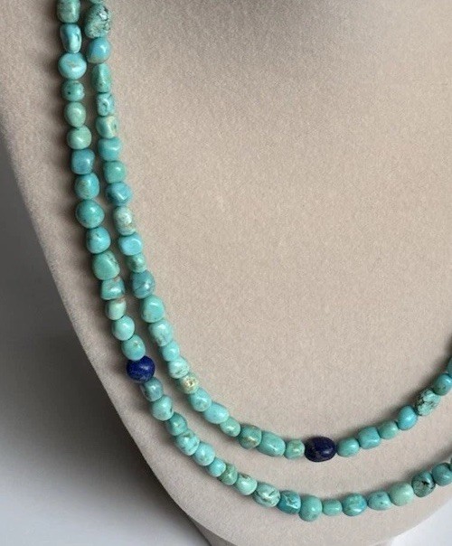 Jay King Turquoise & Lapis Beaded 34” Single Strand Necklace 925 Hook Closure