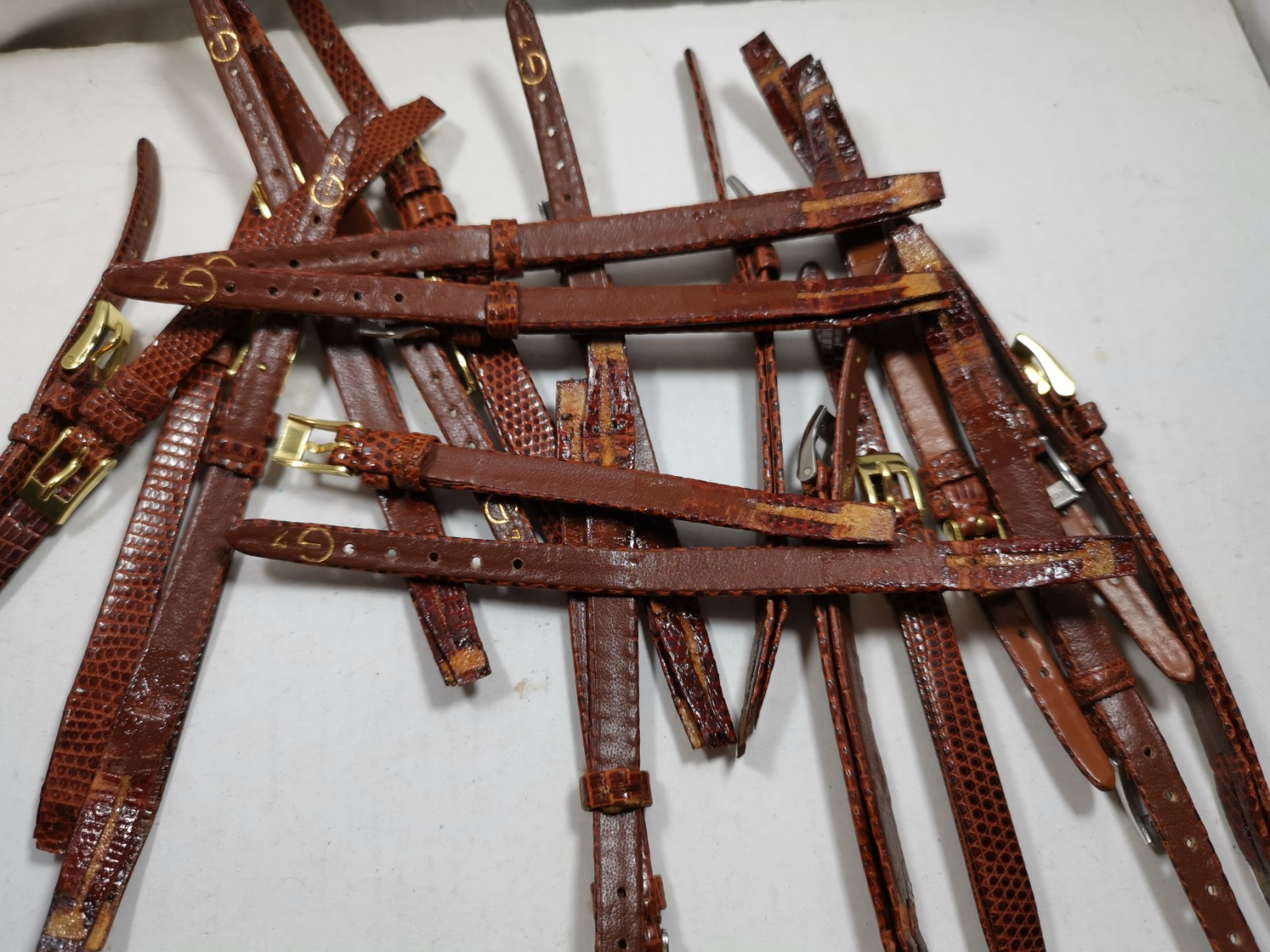 Lot 40 x Vintage Watch Straps Brown Leather Open-Ended Glue-On 7mm-12mm G12 NOS