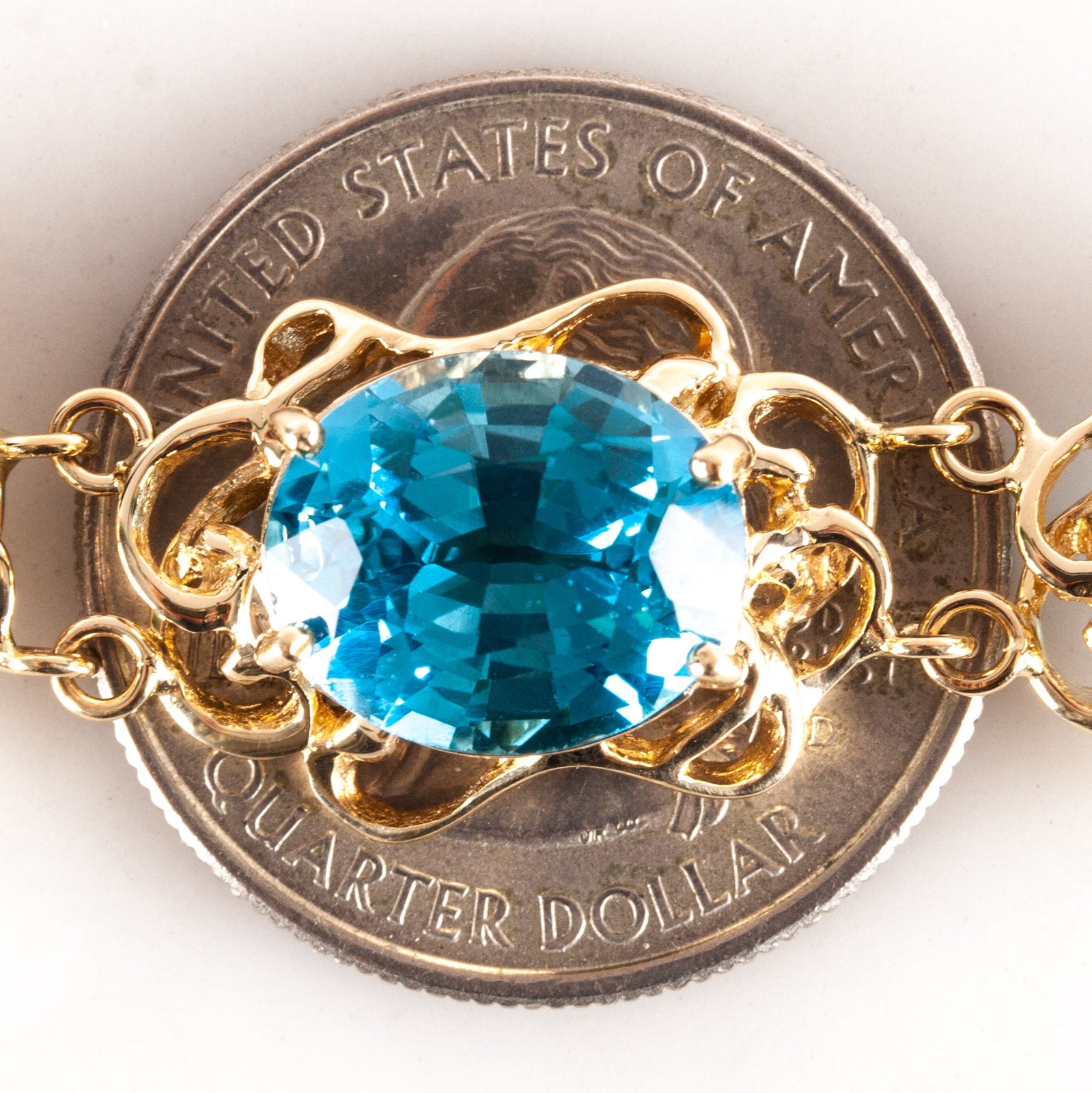 14k Yellow Gold Large Oval Swiss Blue Topaz Bracelet 42.0ctw 29.6g 6.5″ Length