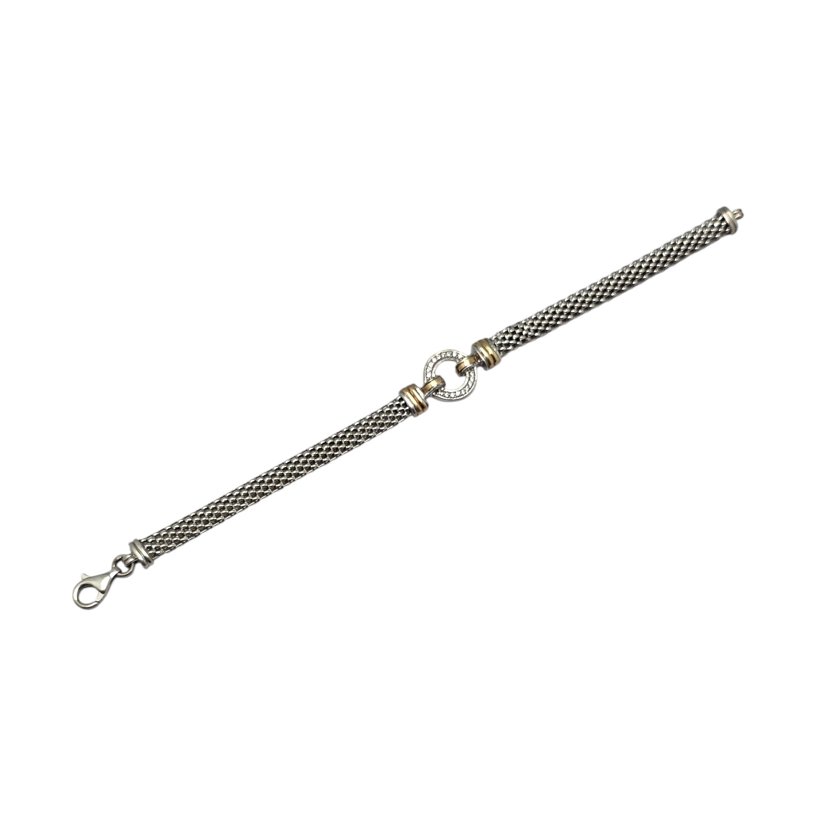 AMAZING FUZION TWO-TONED 14K GOLD/STERLING MOSSANITE 7″ BRACELET 11GR #1966