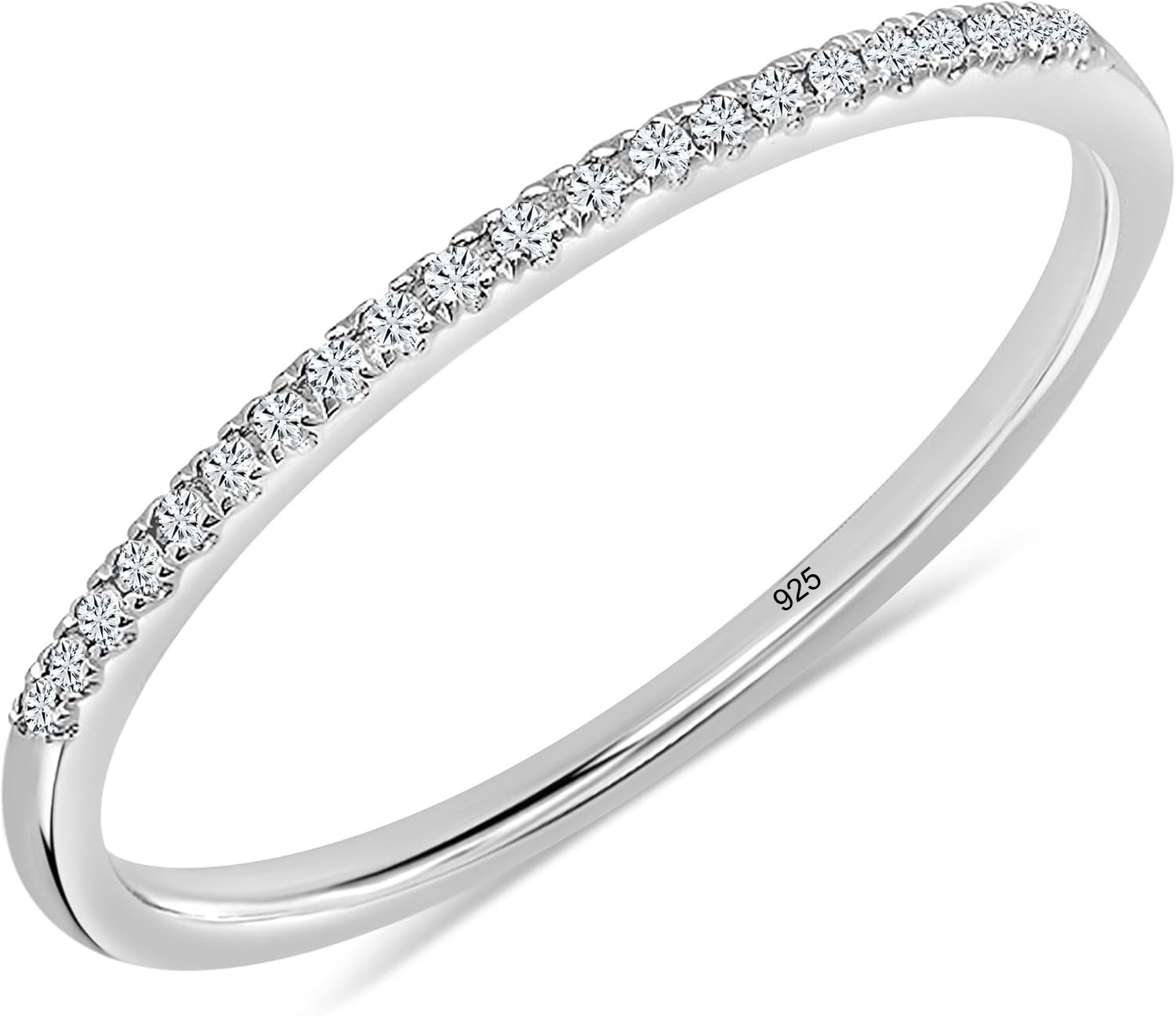 Solid 925 Silver Stackable Ring 0.08cttw Natural Diamond Eternity Band 1mm Thin