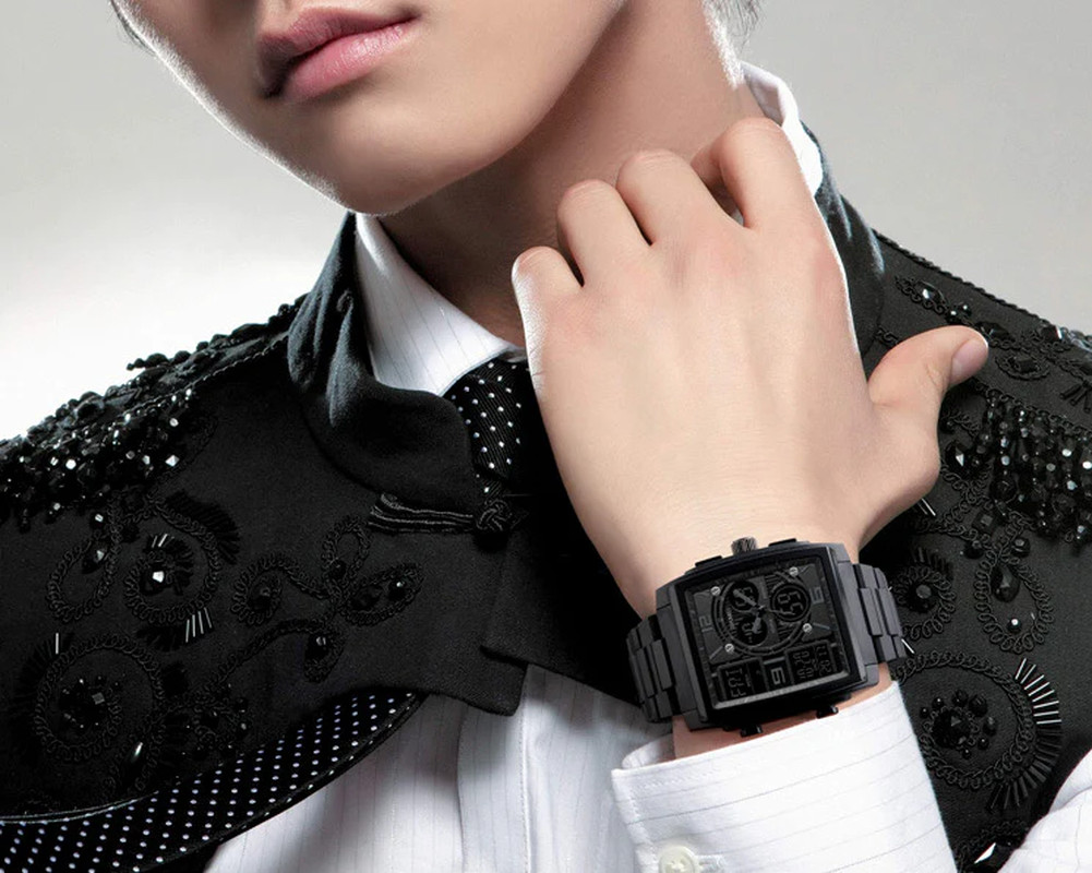 Men’s Military Sport Watch 50M Waterproof LED Dual Time Zone Alarm Chronograph