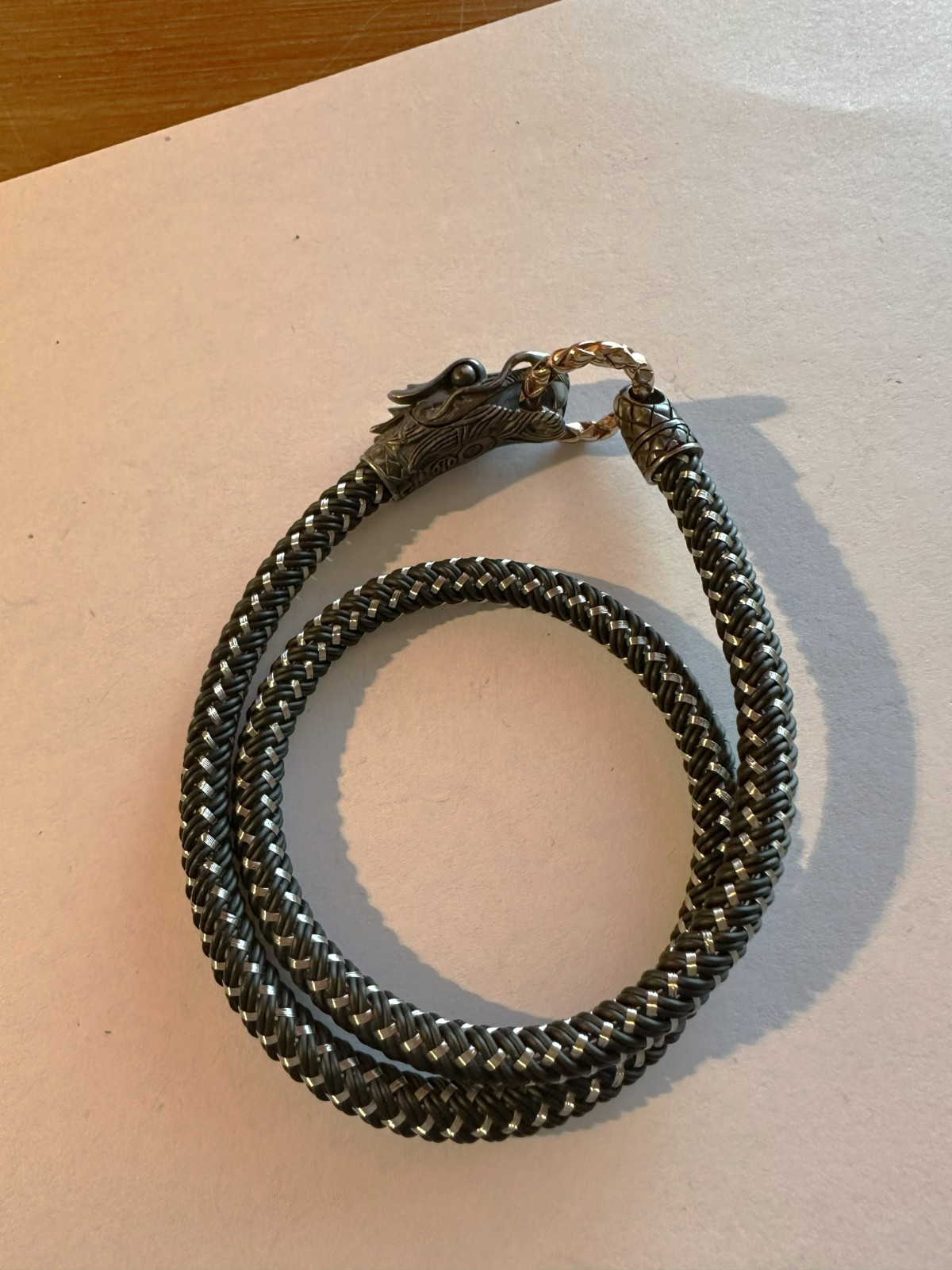 John Hardy Double Wrap Naga Nylon, Blackened Silver, & Bronze Bracelet – 16 in