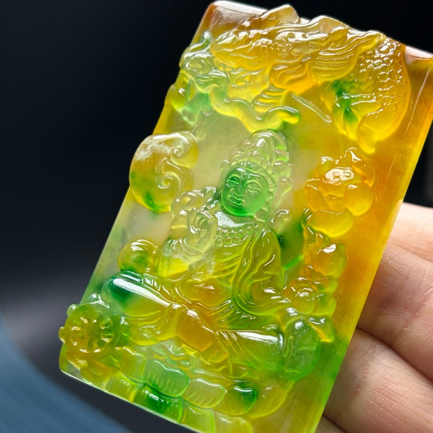 NaturalA+++ Ice Green&Yellow Jade Jadeite Dragon Kwanyin Pendant&Necklaces 御龙观音