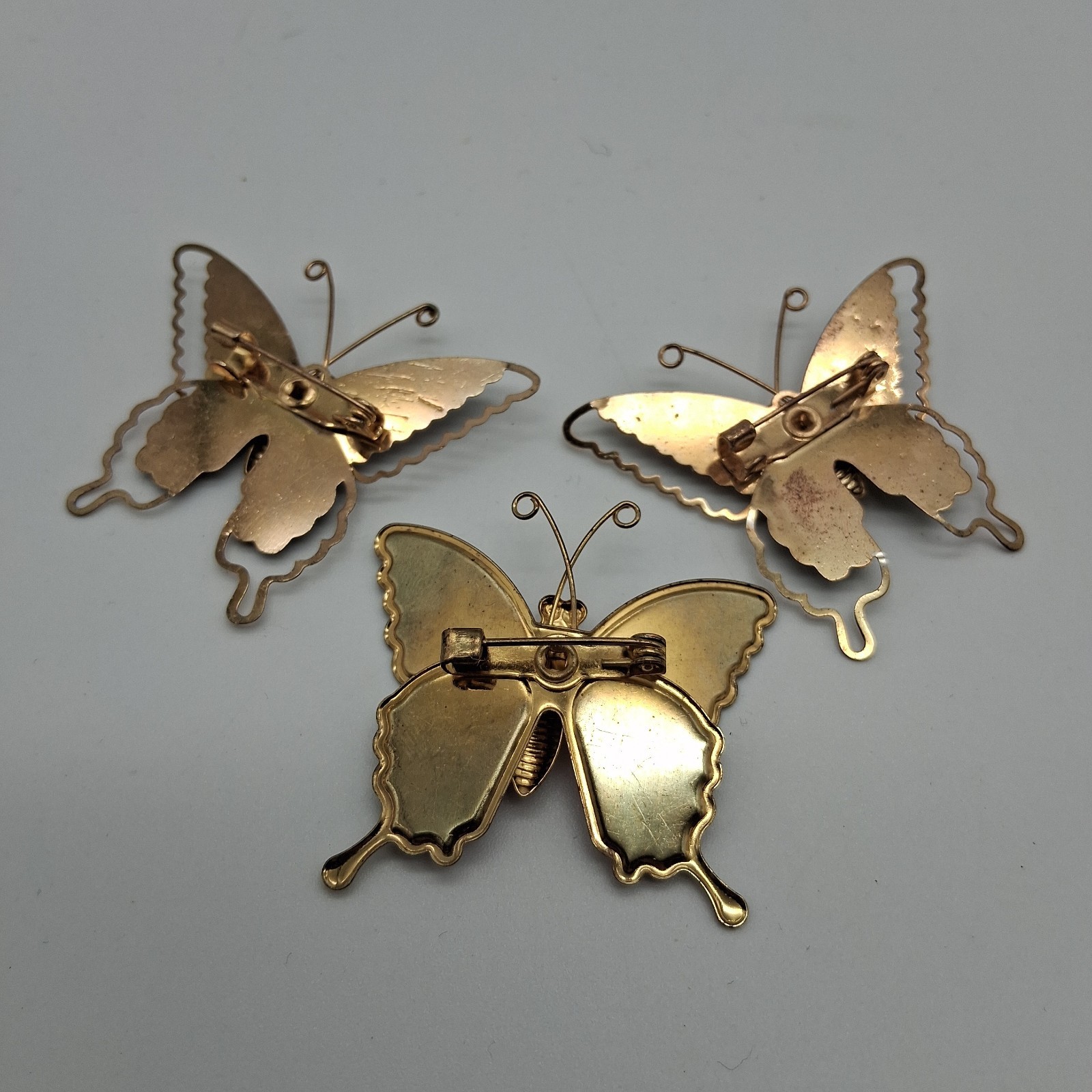 Three Vintage Metal And Enamel Butterfly Brooches, Taiwan