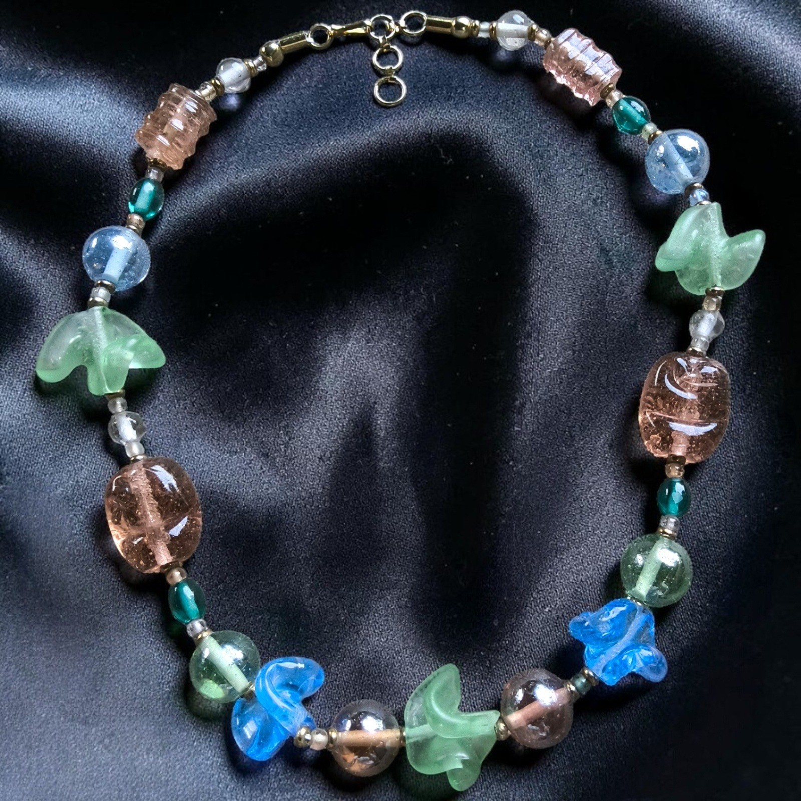 Vintage Artisan Glass Bead Necklace Sea Glass Bubble Glass Coastal Statement