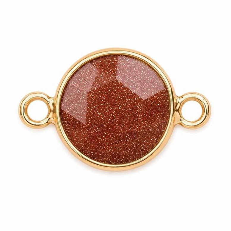 12PC Wholesale 11mm Round Natural Gemstone Connector Gold Charms for DIY Jewelry