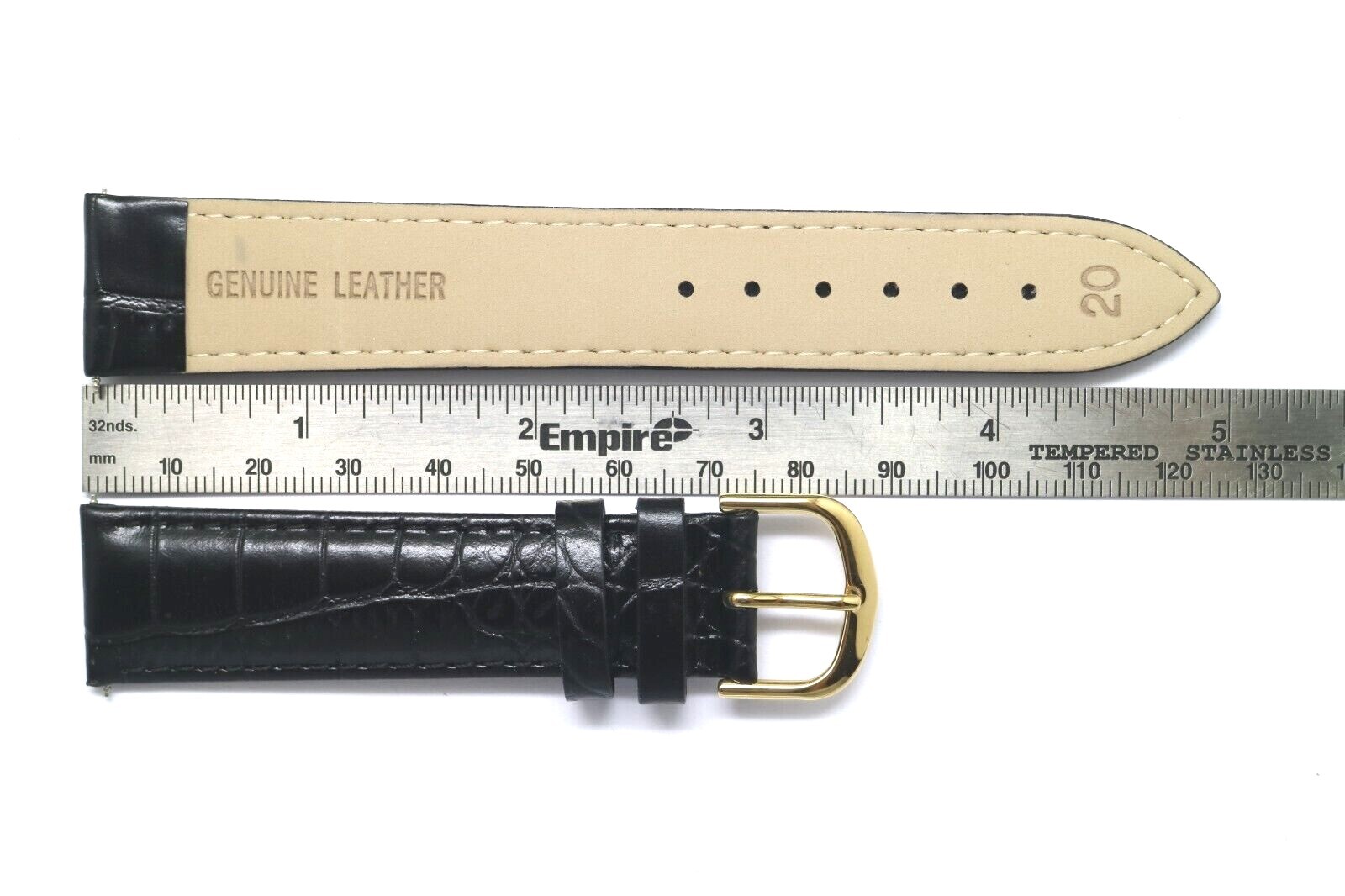 19 20 21mm Black or Brown Crocodile Grai Leather Watch Band Strap Gold Buckle