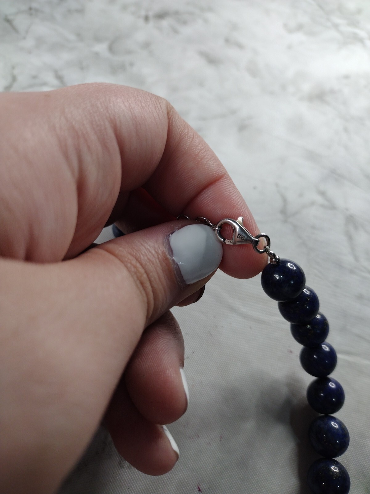 BBJ Sterling Silver 925 Bangkok Blue Lapis Lazuli Round Beaded Necklace