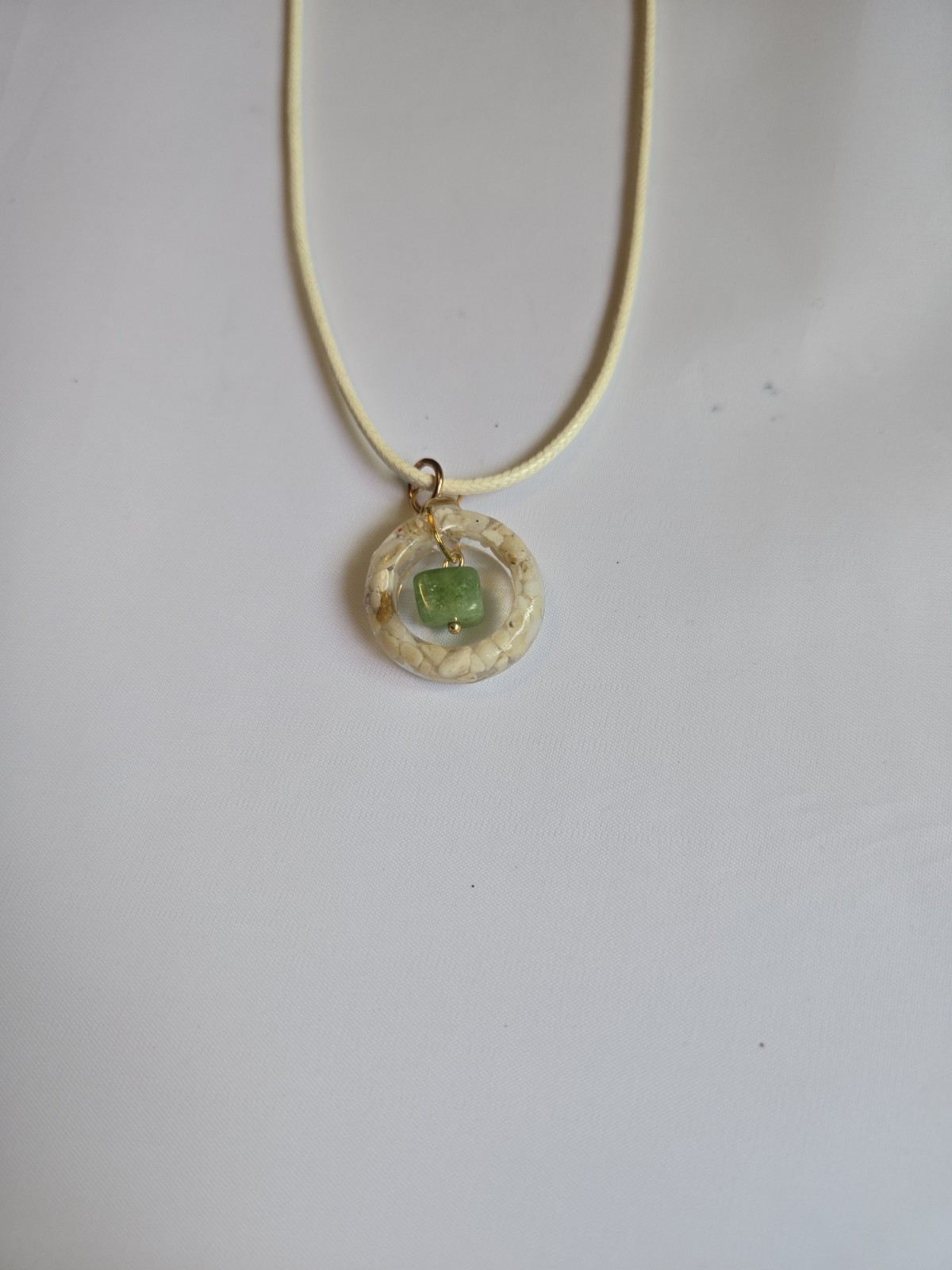 Handmade Raw Peridot & White Coral Resin Necklace August Birthstone Gemstone