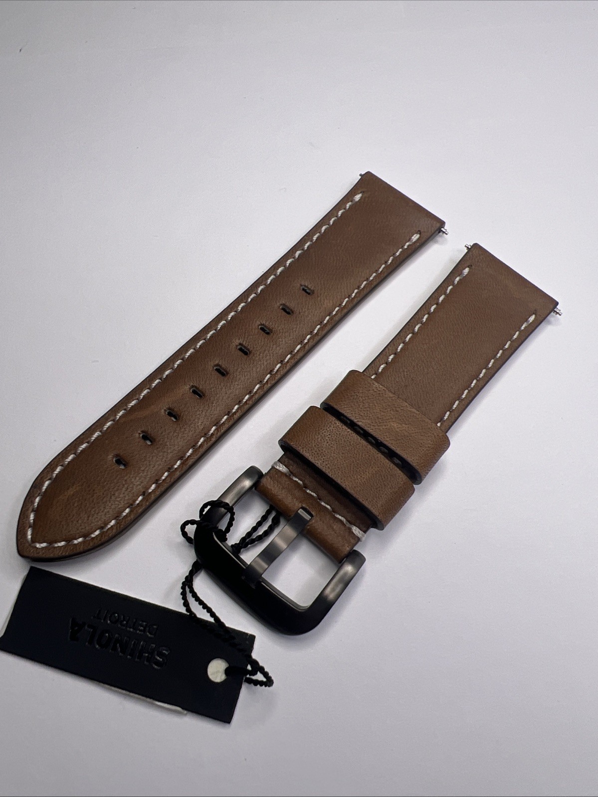 Shinola 24mm Dark Nut Brown Leather Watch Strap Band 22mm Grey Gray Metal Tang