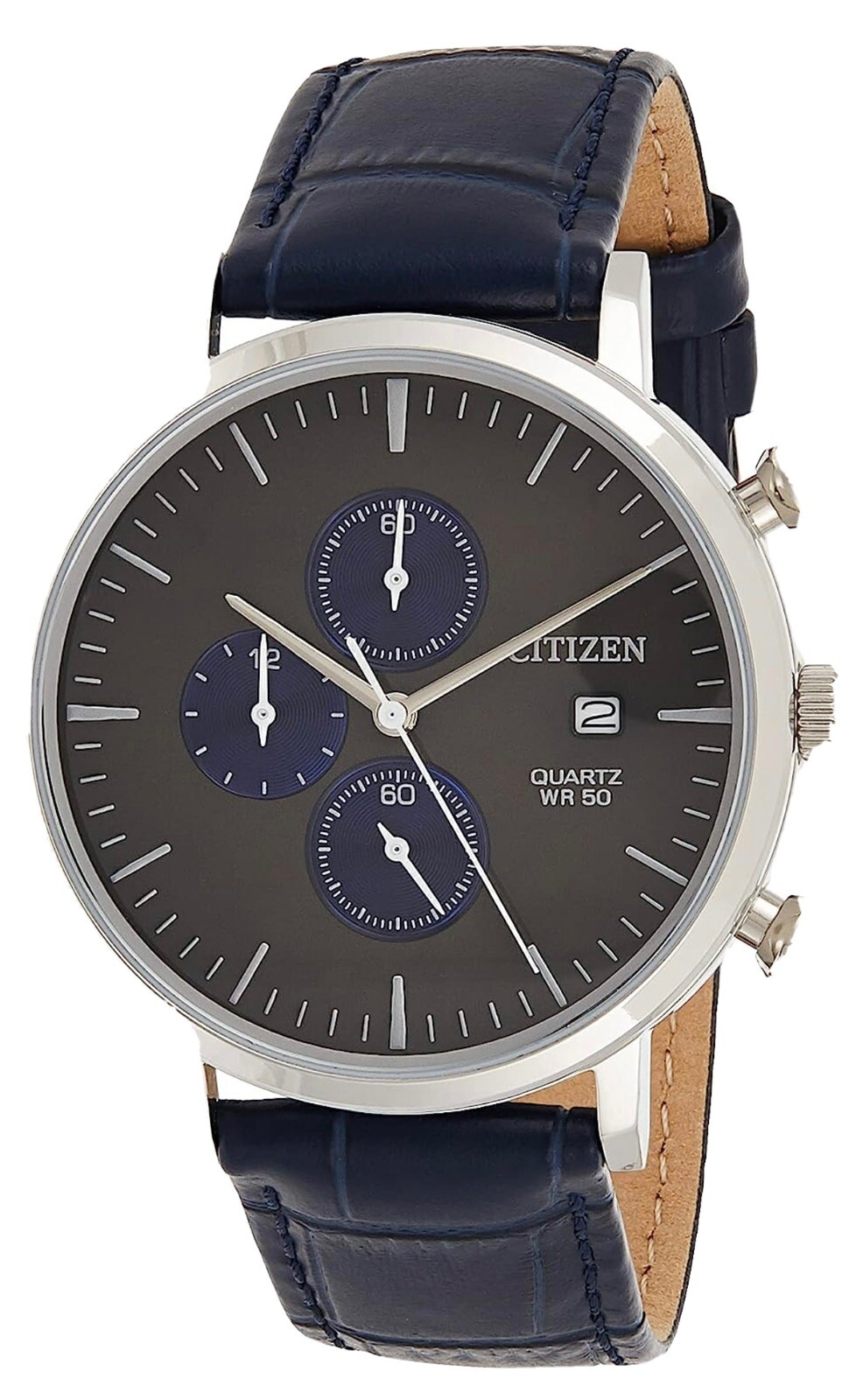 Citizen Men’s AN3610-04H Silver Crocodile Leather Japanese Quartz Dress Watch