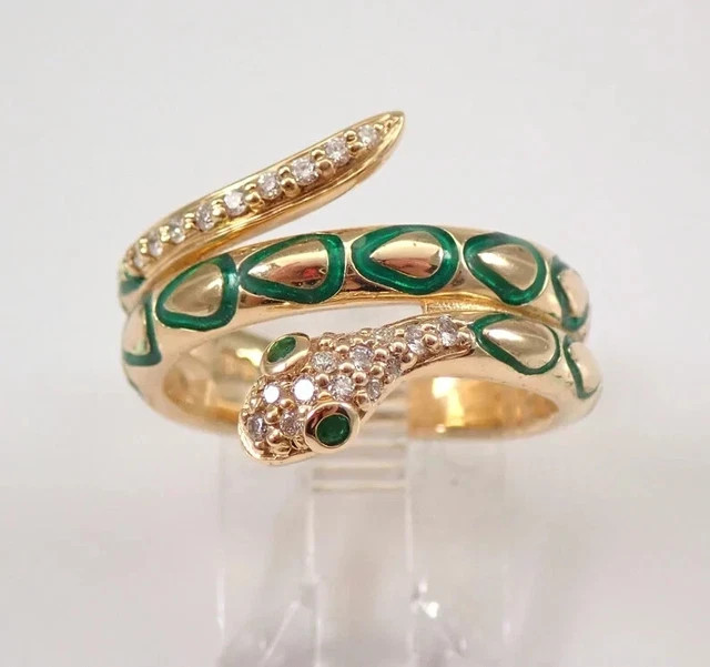 0.50Ct Round Cut Real Moissanite Snake Engagement Ring 14K Yellow Gold Plated