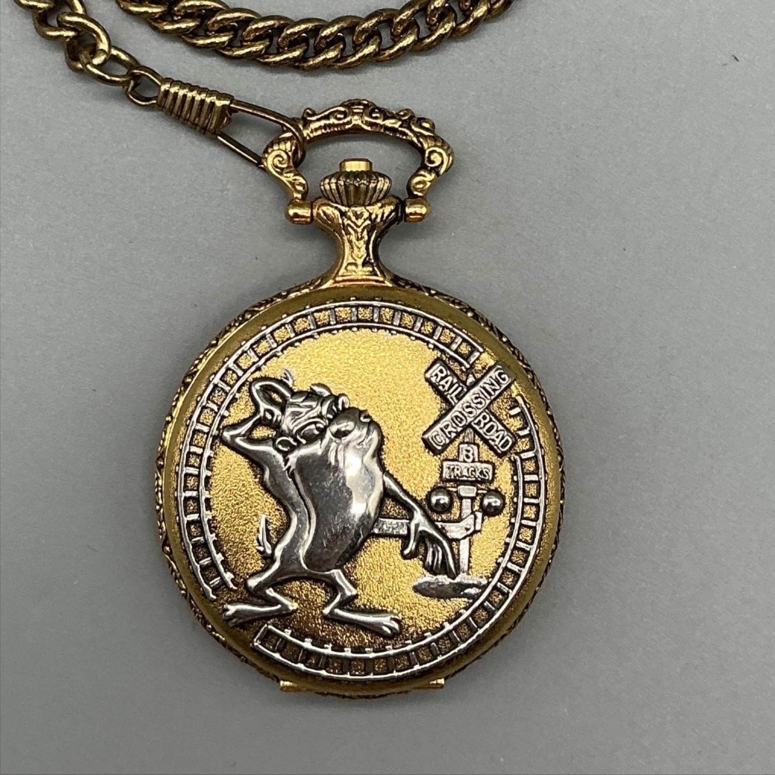 Vintage Armitron Tasmanian Devil Pocket Watch 40mm Gold Tone Train New Battery