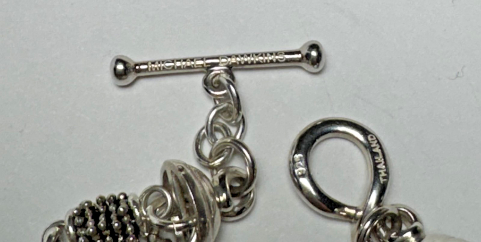 Michael Dawkins Sterling Silver 925 Gray Black Pearl Double-Strand Bracelet 7.5