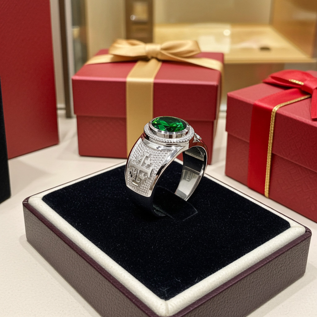 Sterling Silver Jerusalem Cross Birthstone CZ Ring