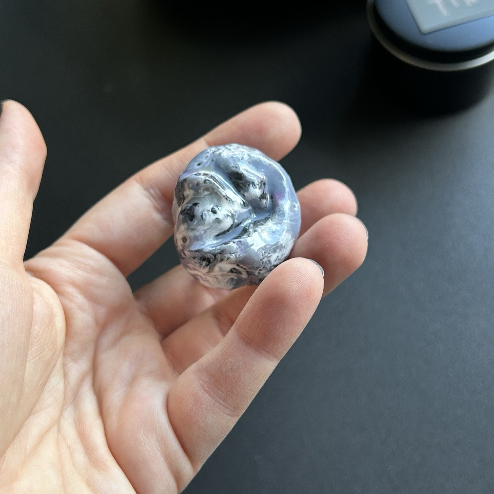 Handcrafted Statement Ring Chunky Resin Black Gray White Asymmetrical Art