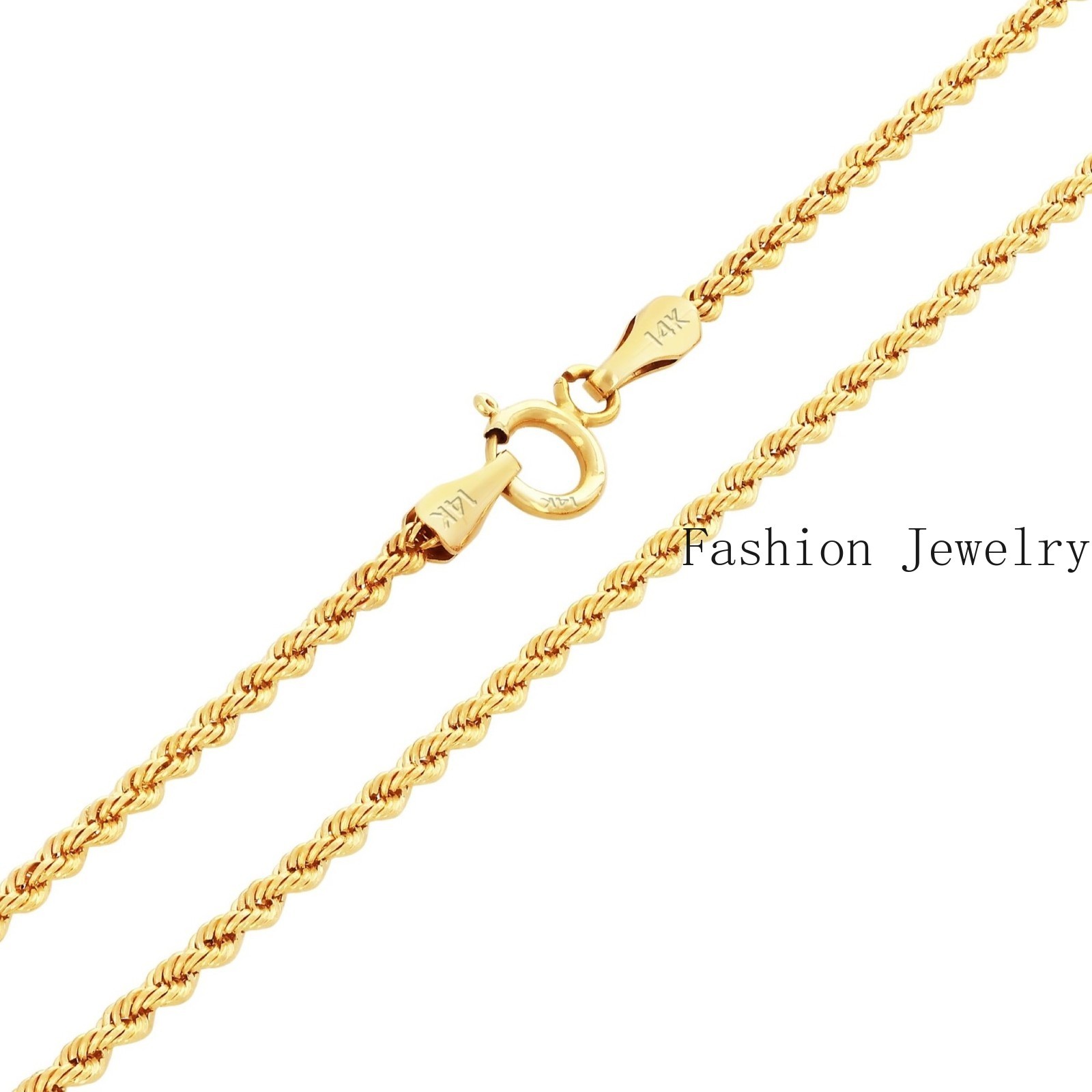 14K Yellow Gold 1mm-10mm Diamond Cut Rope Chain Necklace Mens Women 16″- 30″
