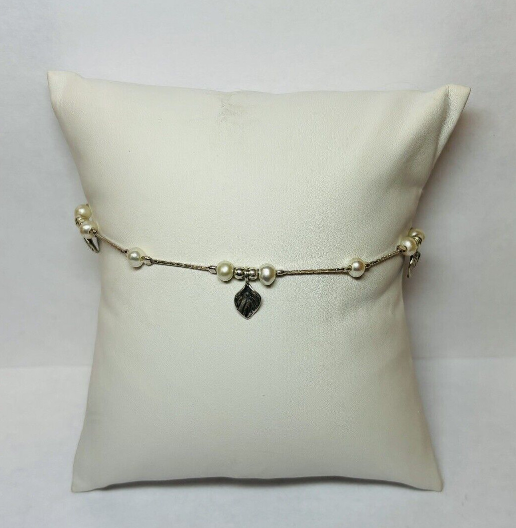 Or Paz Sterling 925 Silver Pearl Leaf Anklet Bracelet 9 in