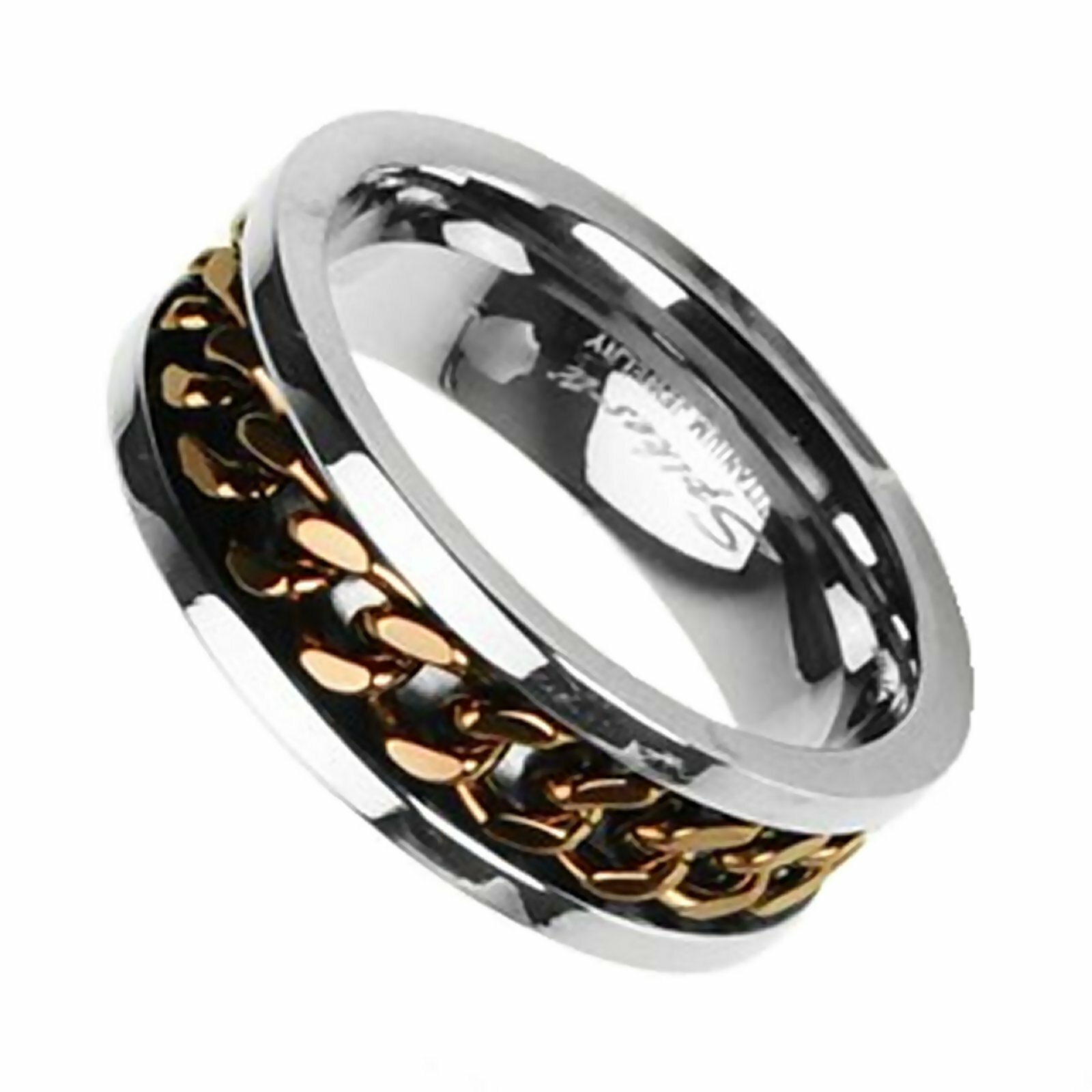Titanium Bronze Color Chain Spinner Ring Mens Fidget Band Sizes 9-14
