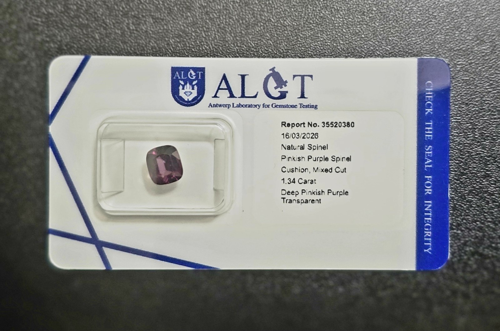 Natural Spinel Deep Pinkish Purple Cushion Mixed Cut 1.34ct 7.00×6.08mm ALGT