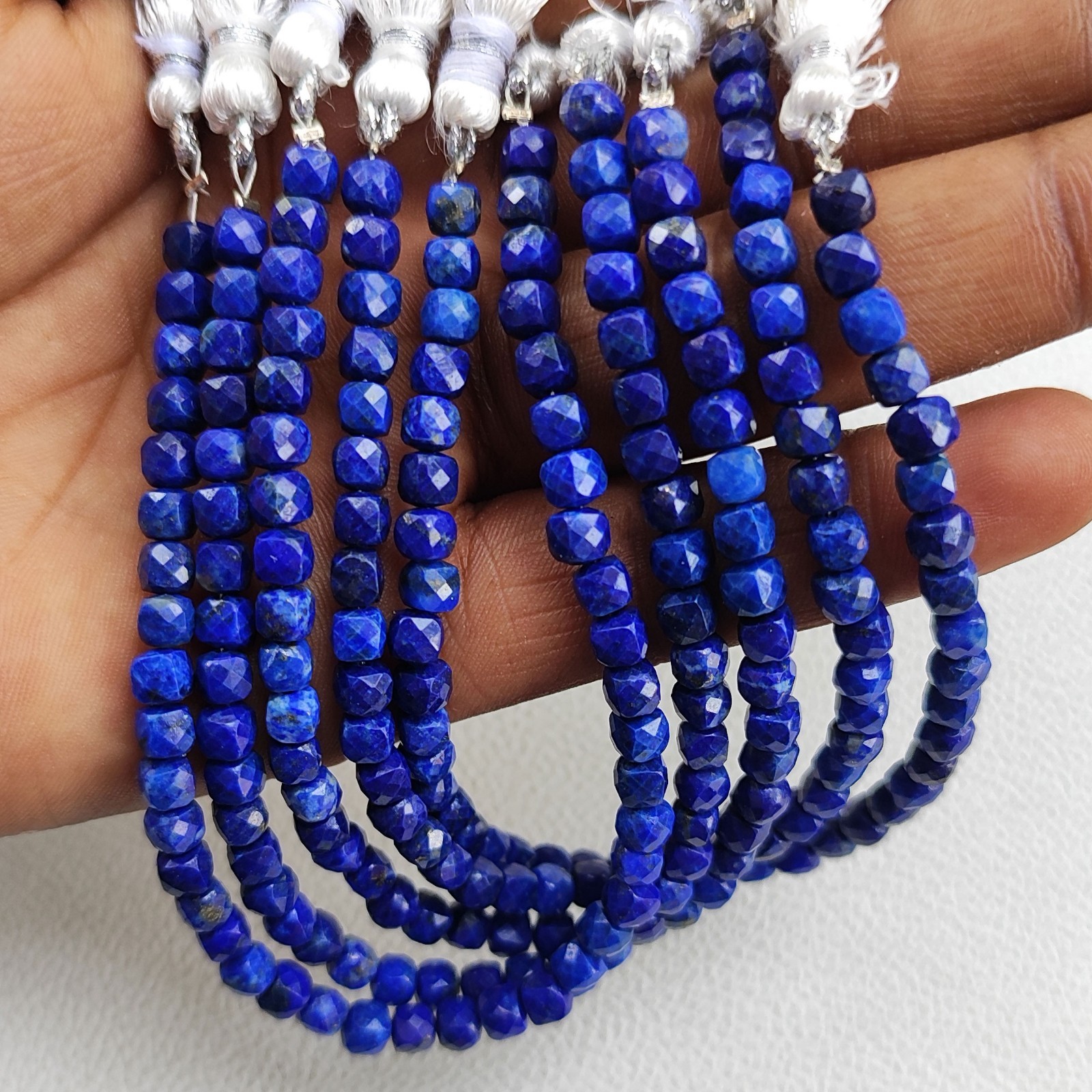 Natural Lapis Lazuli 5mm Faceted Cube Beads 7″ Strand Afghanistan Blue Gemstone