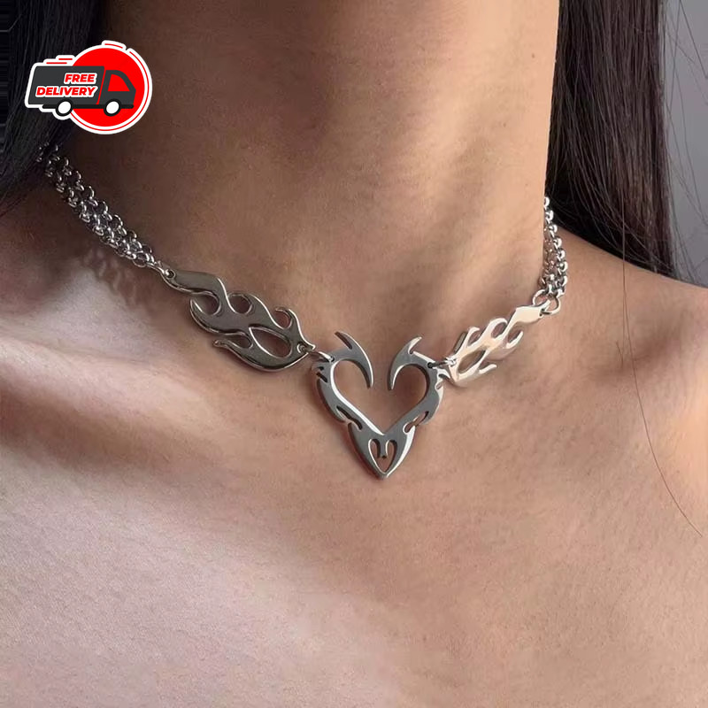 Stainless Steel Silver Color Thorn Heart Choker Necklace For Woman Man Punk Hip