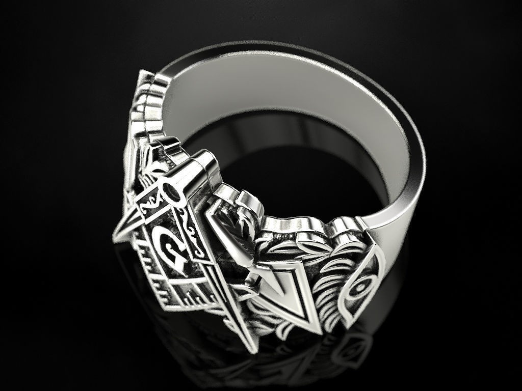Oxidized Men’s Freemason Square & Compass 925 Sterling Silver Statement Rings