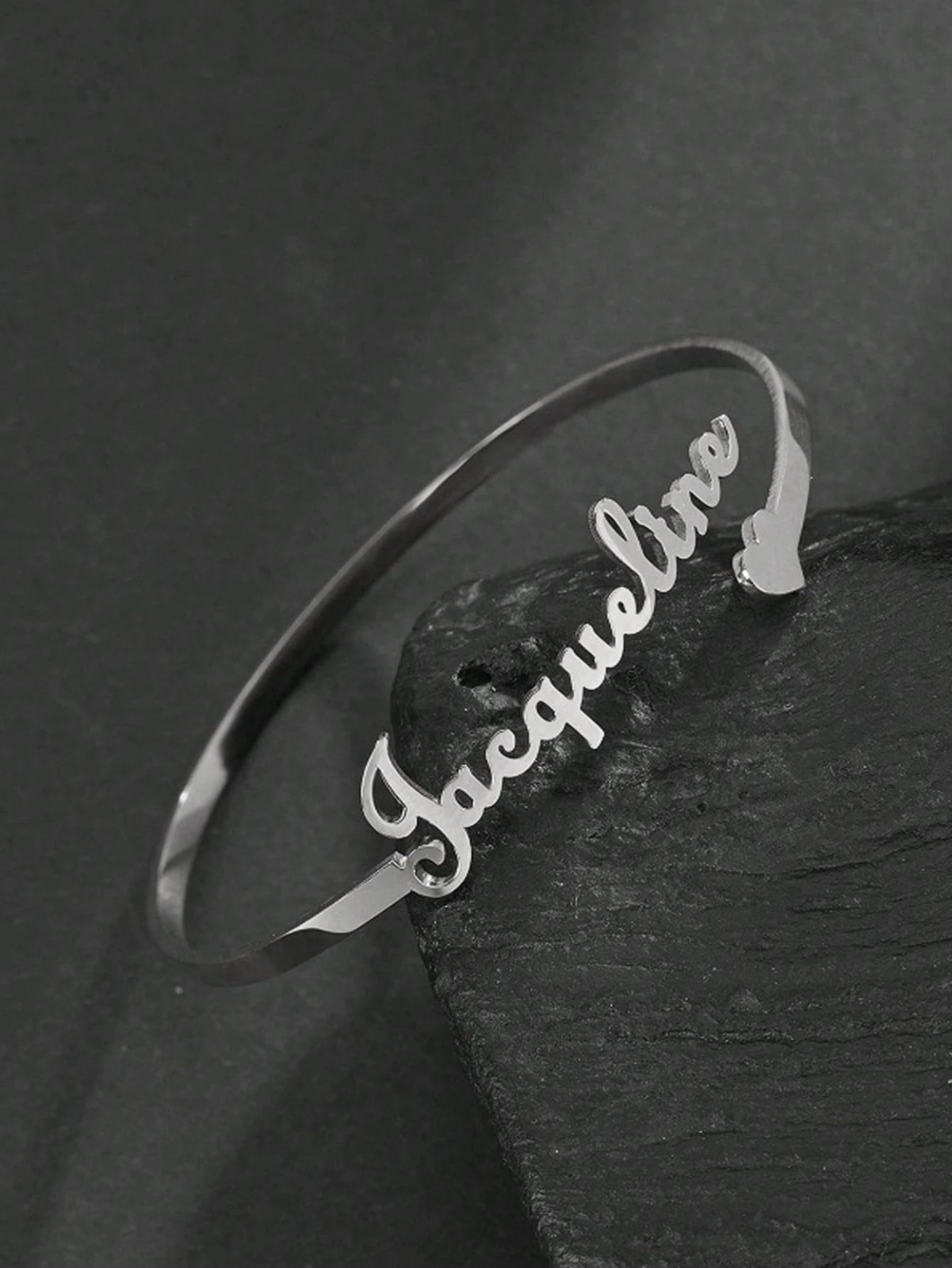 Custom Name Bangle Heart Nameplate Open Cuff Bracelet Men Women Jewelry Gift USA