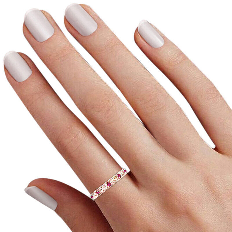 Shaped Simulated Diamond Ruby Stackable Ring in 925 Sterling Silver