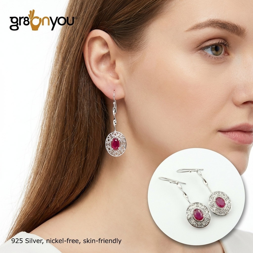 gr8onyou 100% Natural RUBY Elegant Pure Sterling Silver Earrings