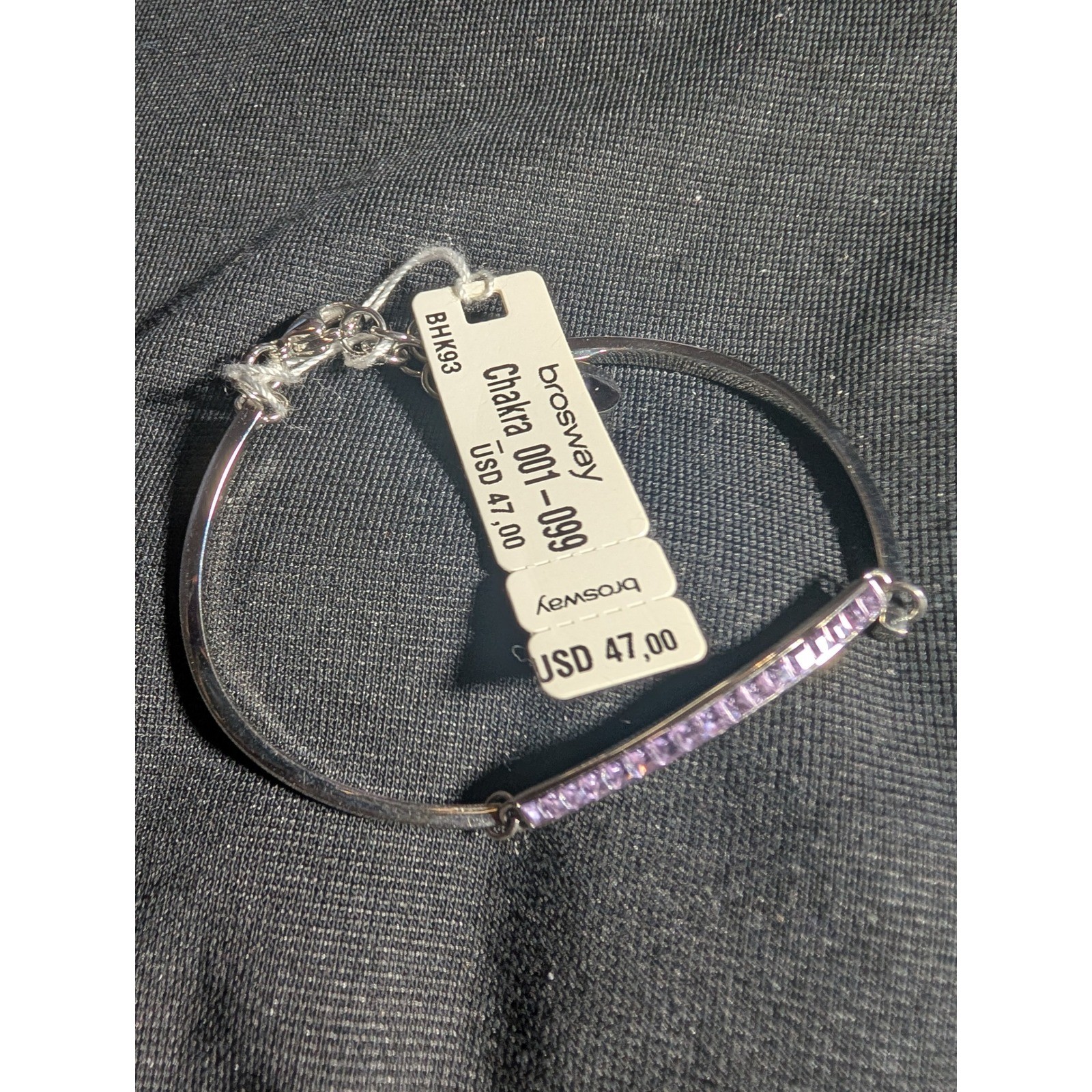 Brosway Chakra Silver Tone Crystal Bangle Bracelet Womens Lavender MSRP $47